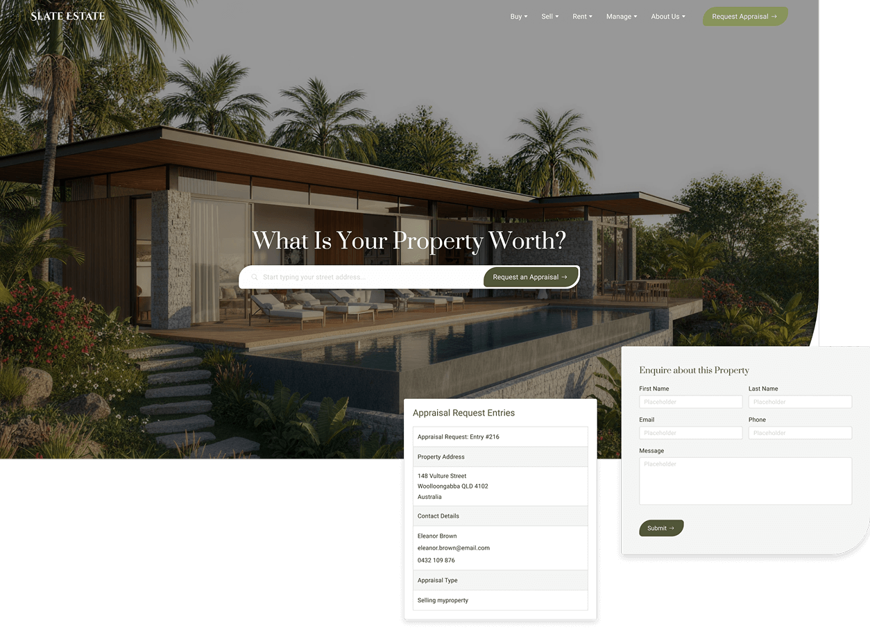 graphic showing real estate agency website built using custom web design